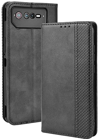 MOJIA Cover per ASUS ROG Phone 6/RGO Phone 6 PRO, PU Custodia Antiurto Resistente ai Graffi, Custodia Flip Portafoglio per Telefono con Supporto e Slot per Schede. Nero