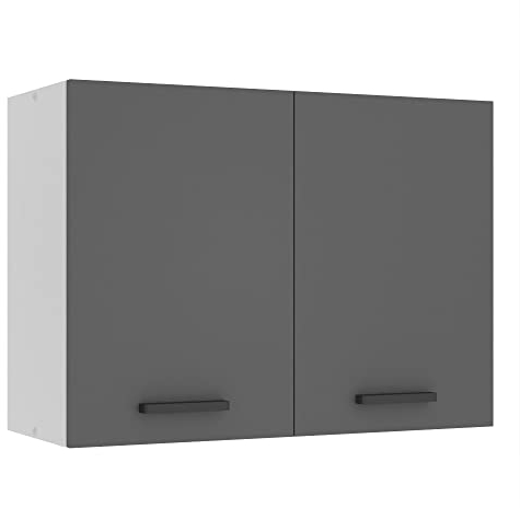 Belini Hängeschrank Küche, Küchenschränke SG. Breite 80 cm. Oberschrank mit 2 Türen, Küchenhängeschränke, Wandschrank Hängend, Silber matt