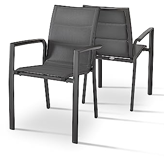 Destiny Sessel Costa 2er Set stapelbar, Textilene + Aluminium, anthrazit