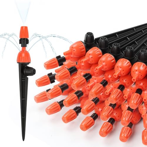Copadri 2 in 1 Drip Irrigation Emitters and Atomizing Nozzle for 1/4 Drip Irrigation Tubing, 25 Pcs Adjustable 360 Degree Water Flow Drippers Sprinklers Fittings for Garden Watering System