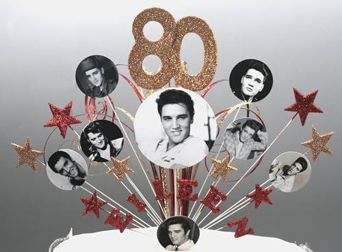 Elvis Birthday Cake Topper Decoration Stars Hearts on Wires Birthday Glitter or Non Glitter Cake Spray Explosion Personalised 16th 18th 21st 30th 40th 50th 60th 70th 80th any age any colours 005