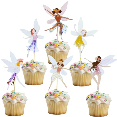 DIELOVEHUA 12 Stück Fee Cake Topper, Fairy Kuchen Topper, Pappbecher Cupcake Toppers Fee, Feen Geburtstag Deko, Picks Kuchen Topper Dekoration für Babyparty Mädchen Geburtstagsdeko