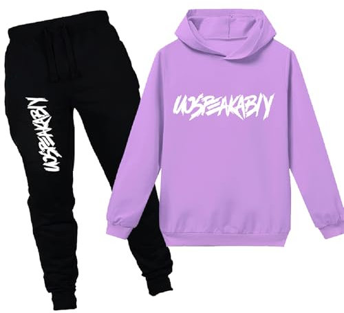 amropi Ragazzi 2 Pezzi Abbigliamento Set Tuta Felpa con Cappuccio e Jogging Pantaloni Viola-2, 14-15 Anni