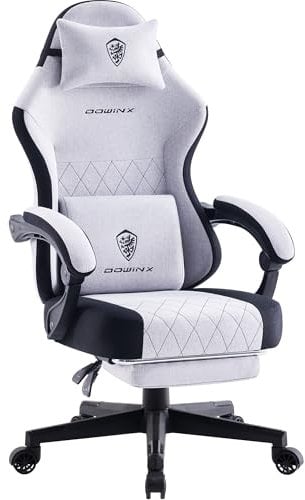 Dowinx Gaming Chair for Adults With Footrest, Ergonomic High Back Fabric Chair With Pocket Spring Cushion and Massage Lumbar Support, Video Game Office Chair, Grey