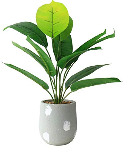 CAFIEDR Artificial Flower in Pot Artificial Plants Leaf Potted Fake Green Greenery Topiary Shrubs in Cement Planter Pot for Home Desk Top Decor Artificial Plant Flower Arrangement