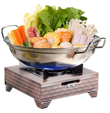 AIZYR Réchaud À Alcool pour Fondue Ustensiles De Service pour Buffet,Ensemble De Réchauds De Camping Marmite À Réchaud en Acier Inoxydable pour Les Hôtels, Les Pique-Niques De Fête,24cm