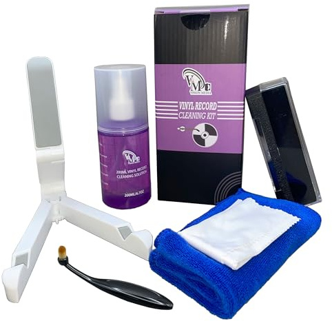 Vision Media® Vinyl Record Cleaning Kit: 6-in-1 LP Cleaner Set with Anti-Static Solution, Record Brush, Stylus Brush, Microfibre Cloth, Drying Rack