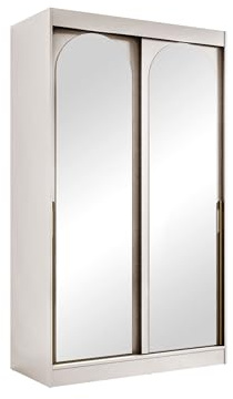 Mirjan24 Kleiderschrank Mezzinto, Schiebetürenschrank mit Kleiderstange, Einlegeböden und Spiegel, Schlafzimmerschrank Garderobe für Diele Flur (Cashmere + Gold, 120 cm)