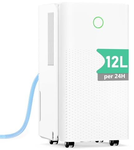 Dehumidifier 12L, Dehumidifiers for Home Damp with 1-24H Auto-off Timer, Humidity Setting, Drainage Hose, Quiet Dehumidifiers for Laundry Drying, Ideal for Bedroom/Basement, Auto Defrost, Low Energy