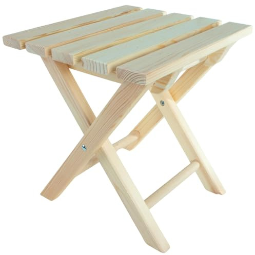 WooDeeDoo Wooden Folding Stool – Compact Portable Pine Chair - Small Folding Seat for Camping Garden Kitchen Balcony Craft Room Decorative Footstool Paintable Unfinished - 29.5 x 28.5 x 31.5 cm