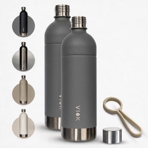 VIOK Flasche für Aarke Carbonator 3 & 2, Smeg, Luckymoose, Osmaris, Cooper, Aquafloow & Arendo – 1,3L Edelstahl Trinkflasche, spülmaschinenfest, Alternative Aarke Flasche - mit Tragegriff