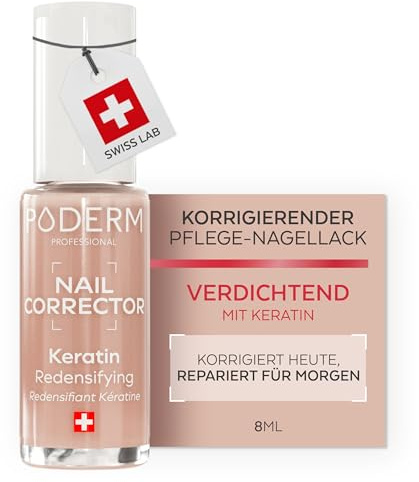 PODERM Nail Care Polish Corrector & Perfector – Keratin | Densifying & Hardening – 8 ml | Strengthens & Protects Nail Structure with Natural Nude Finish | Developed by a Podiatrist in Switzerland