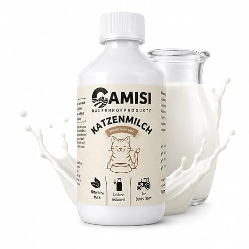 CAMISI 2 x 250ml Laktosefreie Katzenmilch für Erwachsene Katzen - Katzenmilch mit Taurin - Milch für Katzen ohne Zucker und Laktosereduziert - Echte Milch statt Pulver vom Bauernhof