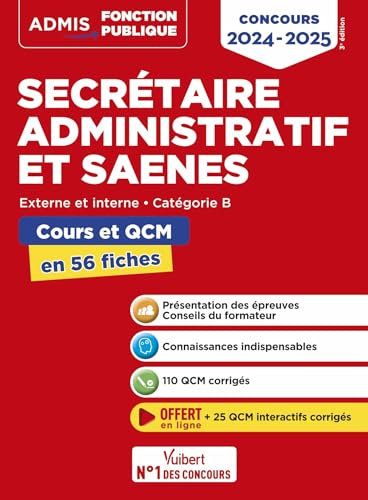 Concours Secrétaire administratif et SAENES - Catégorie B - Cours et QCM en 56 fiches: Concours 2024-2025