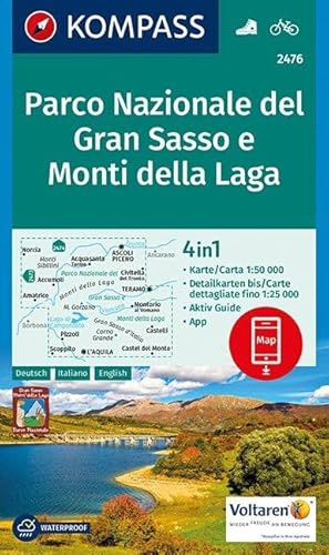 KOMPASS Wanderkarte Parco Nazionale del Gran Sasso e Monti della Laga: 4in1 Wanderkarte 1:50000 mit Aktiv Guide und Detailkarten inklusive Karte zur ... (KOMPASS-Wanderkarten, Band 2476)