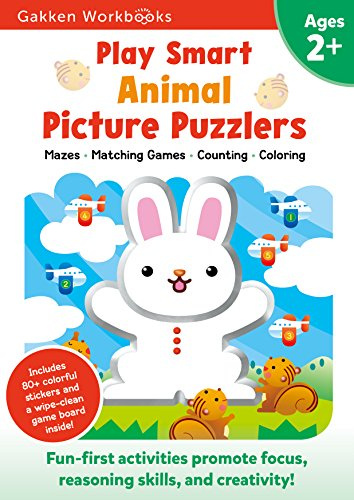 Play Smart Animal Picture Puzzlers Age 2+: Preschool Activity Workbook with Stickers for Toddlers Ages 2, 3, 4: Learn Using Favorite Themes: Tracing, Matching Games (Full Color Pages)