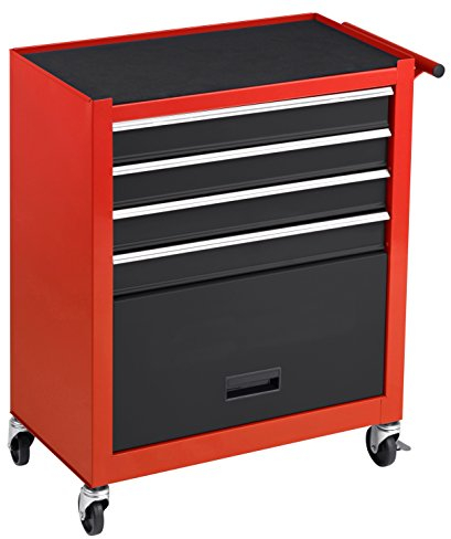 Meister Werkstattwagen M-1, ohne Werkzeug - Räder mit Feststellbremse - 4 Schubladen & Maschinen-Ablagefach / Mobiler Werkzeugwagen leer / Rollwagen / 8986100