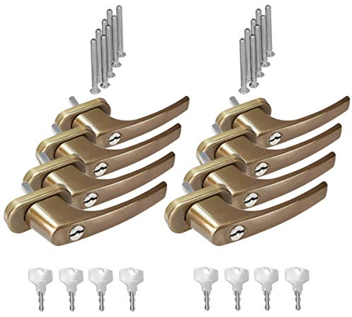 8 x Alu Fenstergriff in Gold F4 abschließbar - Stiftlänge 30mm
