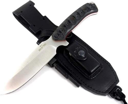 JEO-TEC Nº15 Couteau Bushcraft Full Tang pour Camping Randonnée Chasse Outdoor, Lame Fixe 14 cm BÖHLER N690C, Étui en cuir, Fabriqué en Espagne
