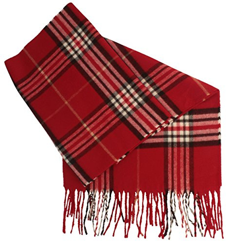 Breiter Schal aus 100% Cashmink für Damen & Herren – 180 x 30 cm – Schal mit großem Karo-Muster & Fransen Schal super weich & bequem