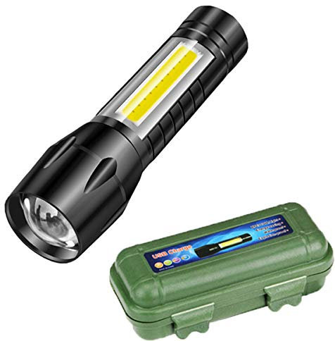 Mini torcia LED ricaricabile + lampada da tavolo con porta USB di ricarica, Focus Zoom torcia luce con 3 modalità regolabile per emergenza e attività Edc