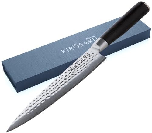 Kirosaku Premium Santoku Japanese Knife Damascus Steel 20 cm - Santoku Chef Knife Made of Japanese Damascus Steel and Pakka Wood Handle for a Fantastic Cutting Experience