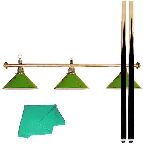 Manuel gil billardleuchte mit 3 lampen, messing, gr?n + queue + billardh?lle