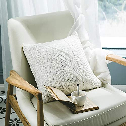 Matty-LZ Gestrickter Kissenbezug Spirale Muster Stricken 2 per Set, Purer Weicher Dekorativ Sofa Kissenbezug Kissenhülle Set Kissen Herbst für Sofa Schlafzimmer (18x18 Zoll / 45x45 cm, Weiß(1 Stück))