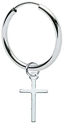 Einzeln Ohrringe Creolen 925 Sterling Silber mit Kreuz für Damen und Herren (10.0)