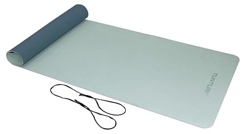 Tunturi Gymnastikmatte 3 mm, Fitnessmatte mit Gummiband, Blau, Anti-Rutsch-Matte, Sportmatte für Yoga, Pilates, Krafttraining