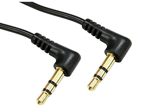 Ex-Pro Right Angle 90 Degree 3.5mm Aux Audio Lead Cable Male to Male Stereo Headphone Mini Jack, with Gold Plated Connectors - Black, 1m