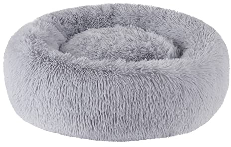 BVAGSS Hundebett Rund Katzenbett Flauschig Donut Kuscheliges Hundekissen Waschbar Ultra Weicher Plüsch Haustierbett für Kleine, Mittelgroße und Große Hunde, Katzen XH034 (Diameter:70 cm,Light Grey)