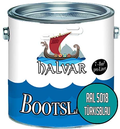 Boat Paint, Blue, RAL 5000-5024, Yacht Paint, Glossy, Boat Colour, Yacht Colour, PU Reinforced for Wood & Metal Extremely Durable, Highly Elastic, Ship Paint (1 L, RAL 5018 Turquoise Blue)