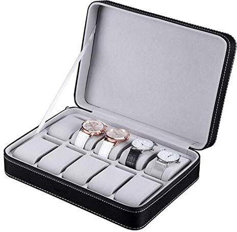 Scatola Portaoggetti per Orologi Custodia per Espositore per Gioielli in Pelle PU Organizer per Collezione di Gioielli con Cerniera (10 Slots)