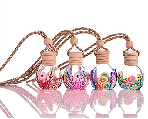 CAJHFIZHANGU 4 PCS Car Hanging Colorful Bottle Perfume Air Freshener Diffuser Essential Oil Pendant Bottle for Filling Perfume Essential Oils or Air Freshener