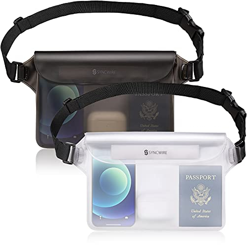 SYNCWIRE Waterproof Mobile Phone Pouch - Pack of 2 - Waterproof Touch Screen Bum Bag, Adjustable Strap, Waterproof Protective Belt Cover for Beach, Swimming, Fishing, Kayaking etc.