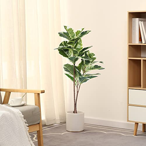 FLOWORLD Artificial Rubber Tree Plant 43in Tall Faux Ficus Tree Potted Fake Tropical Plants Decorative House Plants Large Floor Plants Artificial Trees for Home Office Store Room Decor