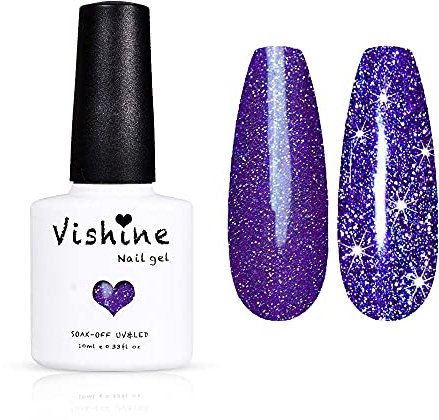 Vishine Soak Off UV LED Vernis à Ongles Gel Semi-Permanent Pailleté Violet Pourpre - Diamant Pailleté Pourpre Gel Polish Nail Art #6010
