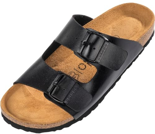 Palado Pantoletten Damen Korfu Metallic - gefertigt in Spanien - edles Metallic-Design - Veloursleder-Decksohle - ergonomisches Weichfußbett - EVA-Sohle Schwarz UK3,5 - EU36