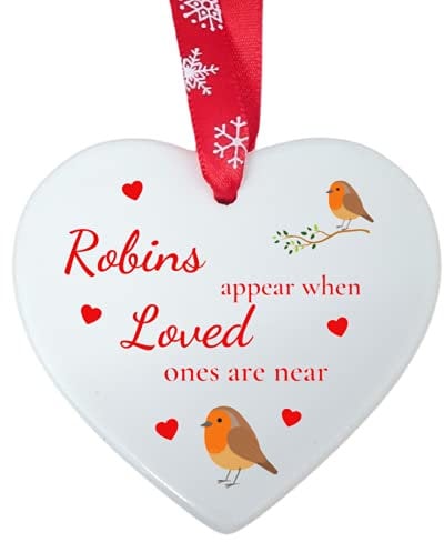 Second Ave Robins Appear When Loved Ones are Near White Ceramic Hanging Heart Christmas Xmas Tree Decoration Bauble