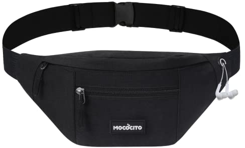 MOCOCITO Sac Banane de Randonnée Homme & Femme, 32x15x9cm avec Ceinture Ajustable 120cm, Tissu Imperméable, Idéal pour Sport et Voyage
