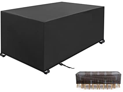 Garden Furniture Covers 400x300x100cm black 420D Heavy Duty Oxford Windproof,Snow-proof,Anti-UV Upgraded Tear-Resistant with 4 Windproof Buckles Rectangular Waterproof Patio Table Cover
