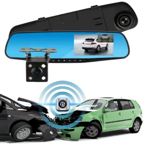 Caméra de Bord Grand Angle 170° Dashcam pour Voiture Camping- Car. Caméra Avant et arrière étanche caméra embarquée dvr Full HD 1080P rétroviseur connecté avec Radar de recul Aide au stationnement