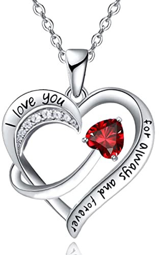Emma Manor EM Collana Con Ciondolo Cuore D'amore per Donna Placcato Oro Bianco 18k 5A Cubic Zirconia Inciso Ti amo Gioielli Regalo per Ragazze Moglie (Rosso)