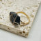 HGJH Ring Damen, Naturstein -Kristallringe Schwarzer Turmalin Unregelmäßiger Charme-Scheiben-Ring-Schmucksache-Dame-Partei-Geschenkestein-Ring Justierbar