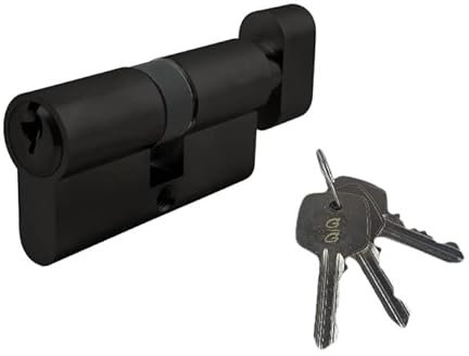 Golden Grace Thumb Turn Euro Cylinder Lock in Matt Black Finish, Euro Door Barrel Lock with 3 Keys - 35T/35, 70 mm