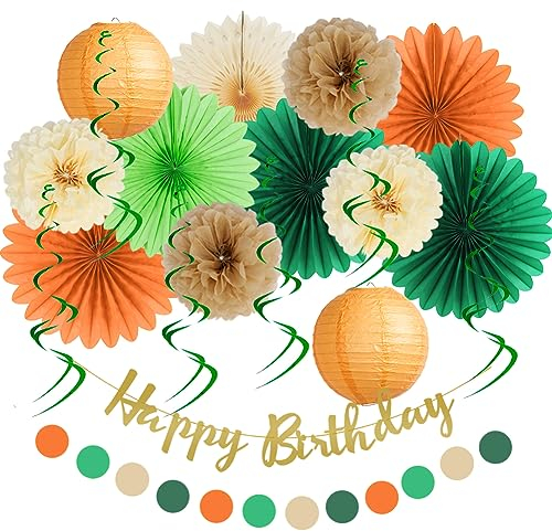 Decorazioni di compleanno arancioni e verdi Decorazioni di compleanno autunnali per donne Verde Arancione Autunno Partito Appeso Ventagli di carta Felice Autunno Decorazioni per feste di compleanno
