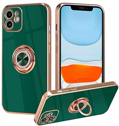ZCDAYE Case for iPhone 11, iPhone 11 Phone Case with Magnetic Ring Holder Stand,Gold Edge Electroplated Soft TPU Shockproof Case Cover for iPhone 11- Green