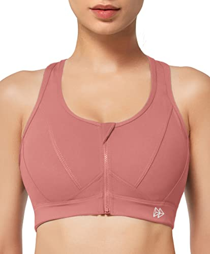Yvette Sport BH Starker Halt Vorderverschluss Große Größe Mesh Ringerrücken für Lauf Joggen Reiten, Pink, 4XL Große Größen