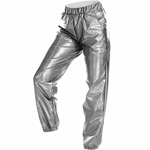 SOIMISS Hosenbügel Glänzende Metallic-Hose für Hohe Taille Dehnbare Joggerhose Hip-Hop-Club-Wear Holografische Hose Jogginghose (XXL) Kostü Mond